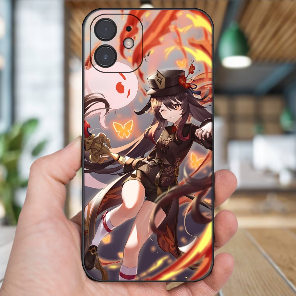 Ốp lưng iPhone 12 dẻo đen cạnh vuông in hình Hutao Genshin Impact