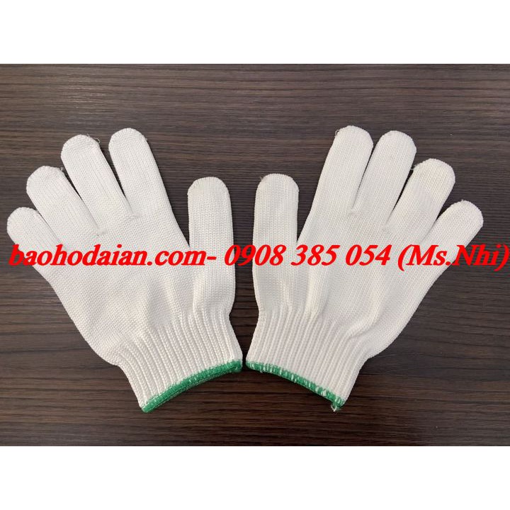 Găng tay bảo hộ vải sợi len màu trắng kem- Hình thật