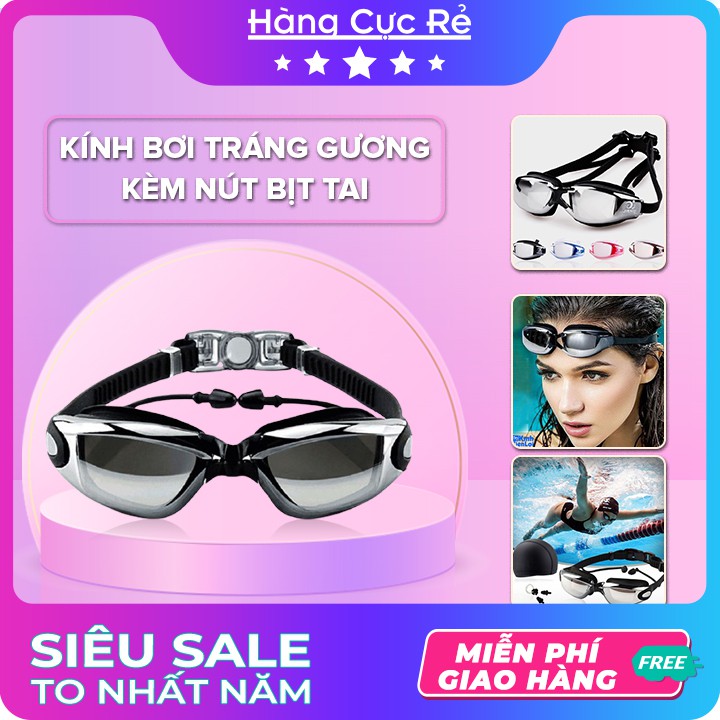 Mắt kính bơi tráng gương chống lóa kèm nút bịt tai HCR8530 cho nam nữ Freeship Shop Hàng Cực Rẻ