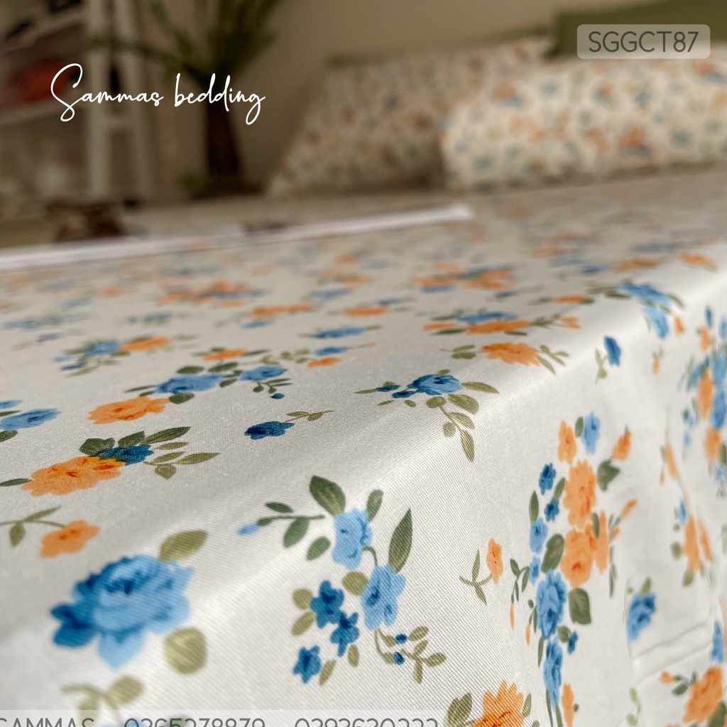 Set Ga Gối 3 Món Cotton 100%, Bộ Drap Giường HOA NÂU Kèm Vỏ Gối Thoáng Mát