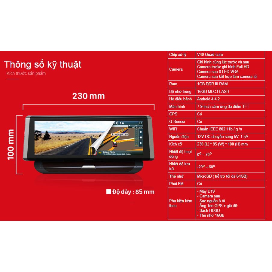 Camera Hành Trình VietMap D19 quay hai mắt trước & sau . Phần mềm dẫn đường VietMap S1