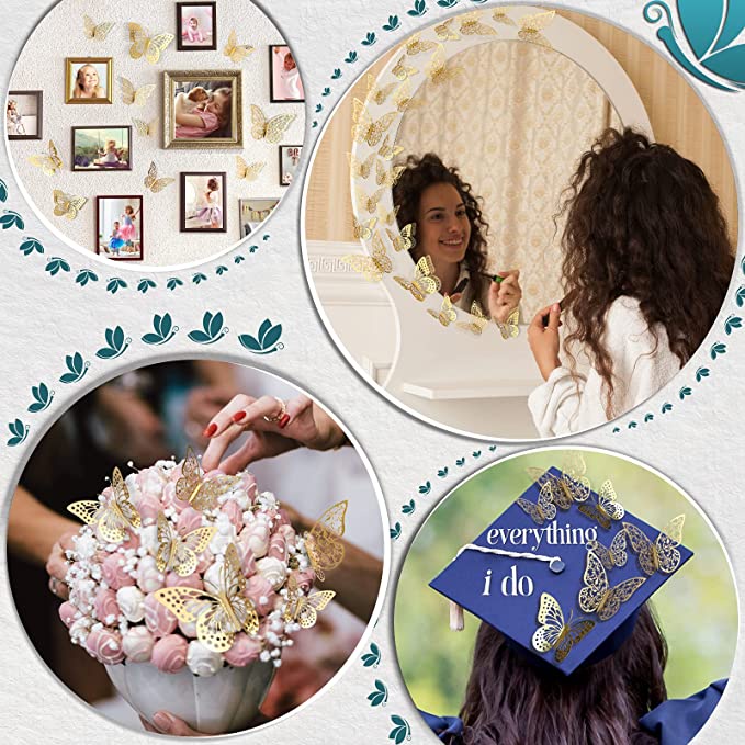 Bộ 12 Cánh Bướm 3D Bằng Giấy Bạc Dùng Trang Trí Bánh Kem