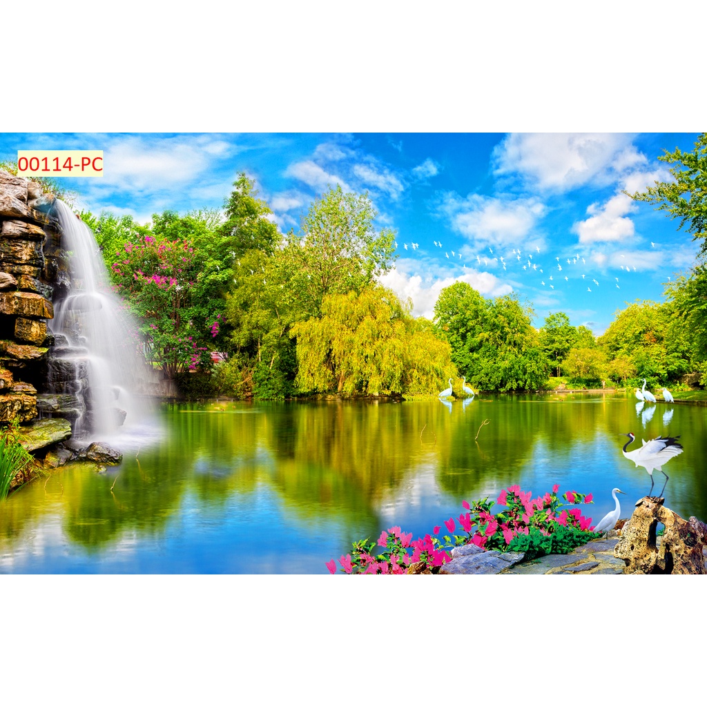Tranh dán tường 3d thác nước thiên nhiên
