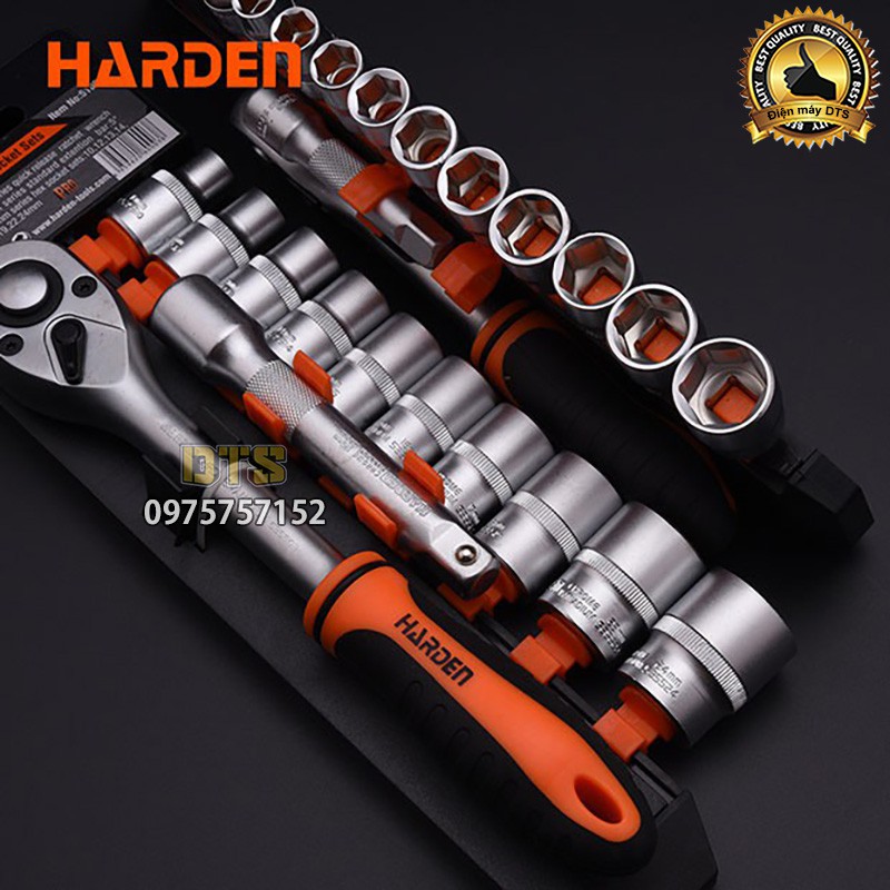 Bộ tuýp, bộ khẩu 1/2 công nghiệp HARDEN PRO 12 chi tiết 10-24mm, bộ cần tự động sửa chữa xe máy, ô tô chuyên nghiệp