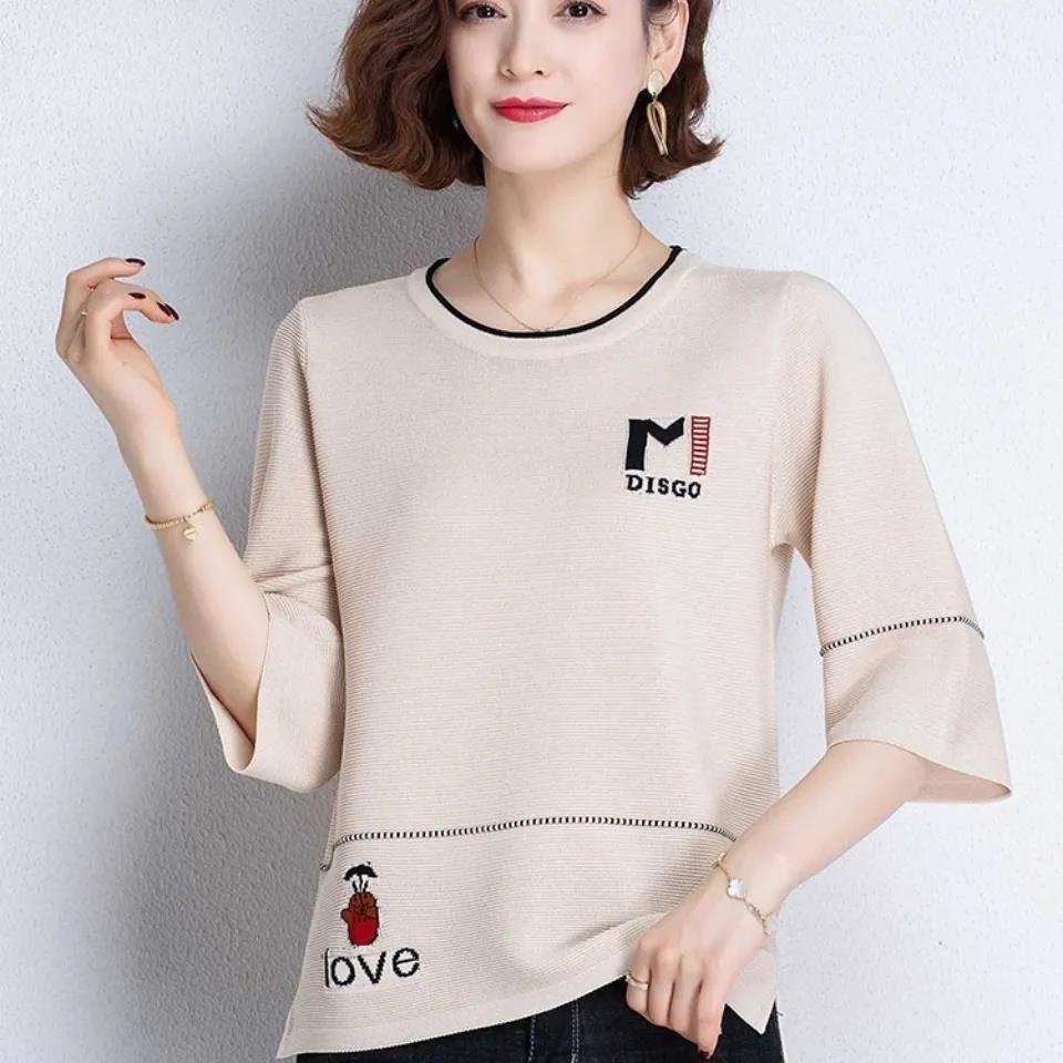 Áo Thun Lụa Lạnh Mỏng Dáng Rộng Thời Trang Mùa Hè Cho Phụ Nữ Trung Niên 3 Tuổi