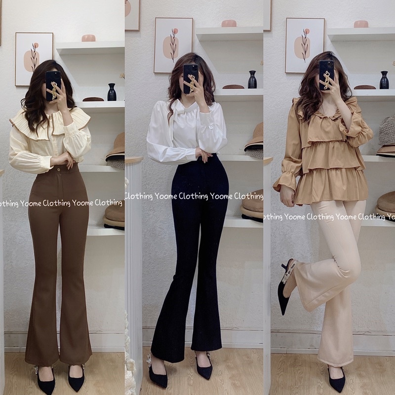 Quần loe vải cạp cao chuẩn form 1 khuy chất tuyết mưa size S-L cho nữ YoomeClothing