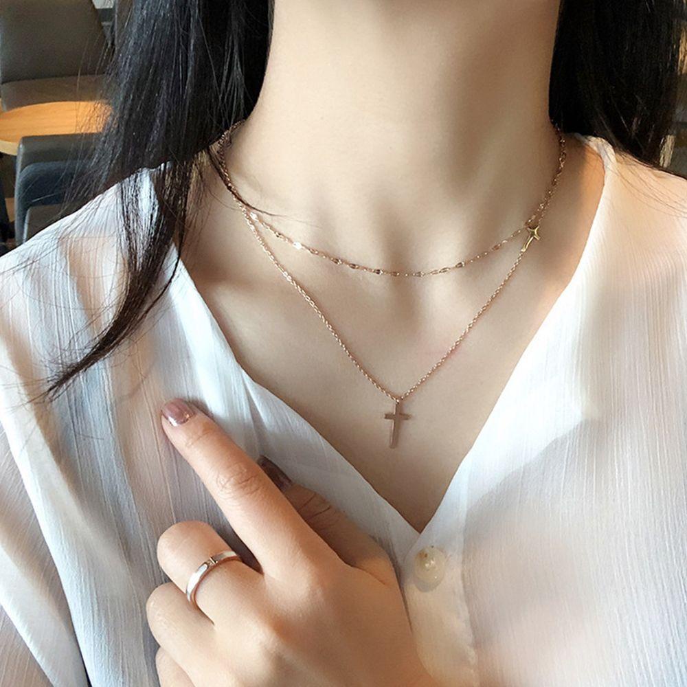 Vòng cổ Thép Titan Mặt Thánh Giá Đơn Giản Thời Trang Cho Nữ