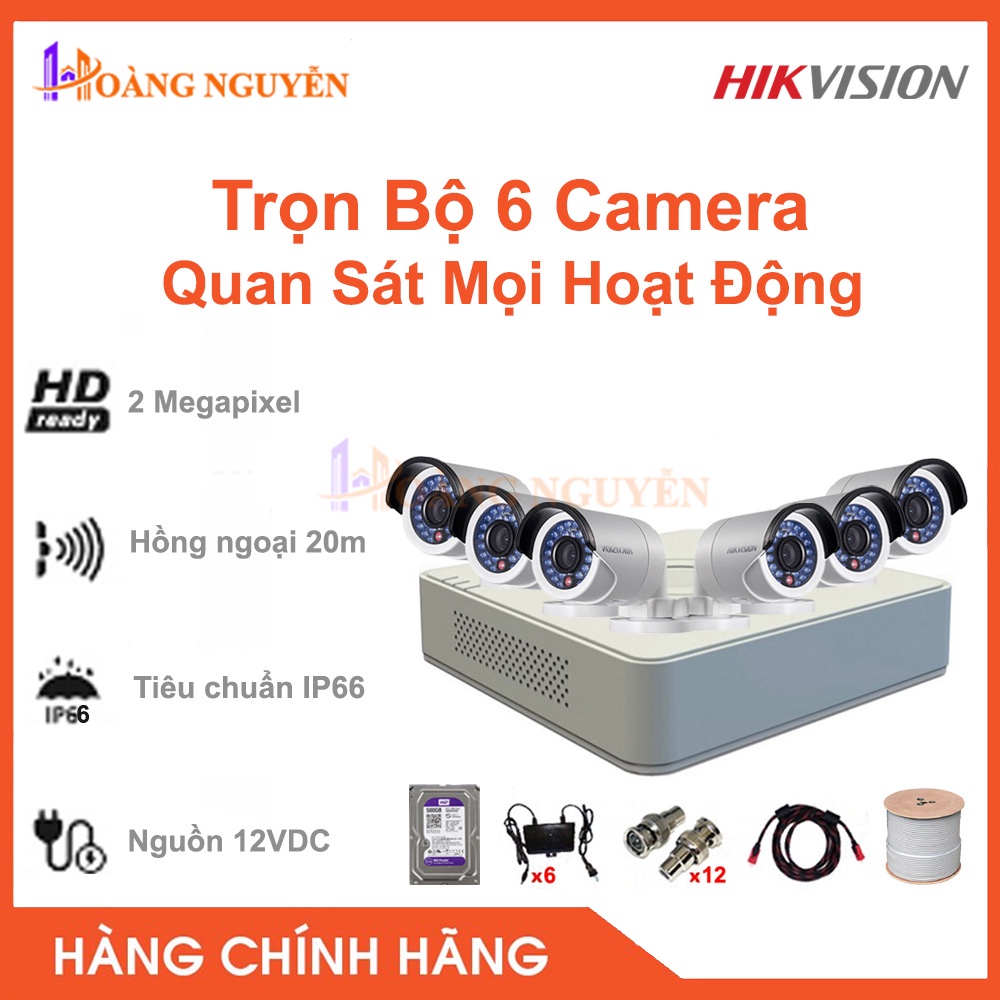 [NHÀ PHÂN PHỐI] Trọn bộ 6 camera Hikvision DS-2CE16D0T-IRP + DS-7108HGHI-F1 (2MP)