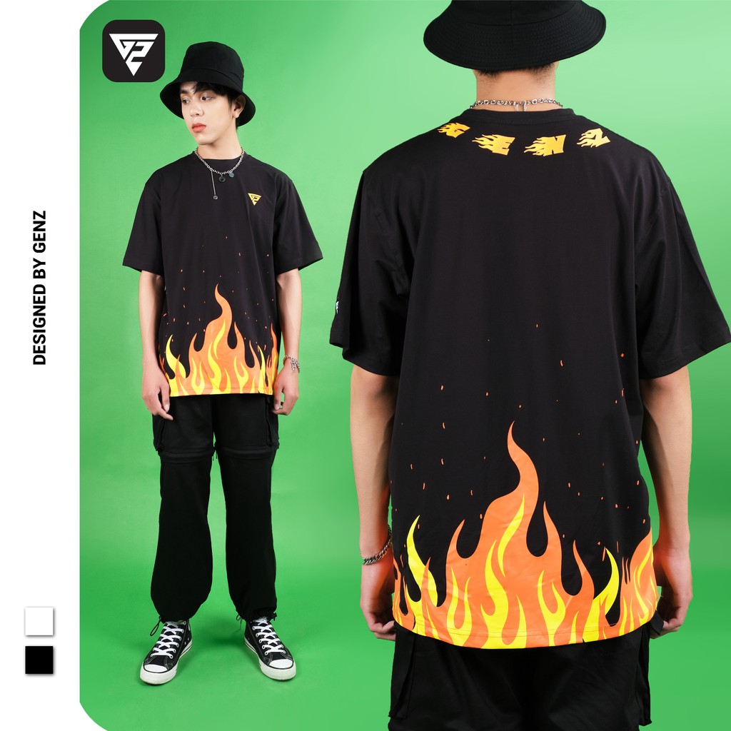 Áo thun tay lỡ GENZ phông Unisex nam nữ Cotton oversize form rộng Flame Tee | BigBuy360 - bigbuy360.vn