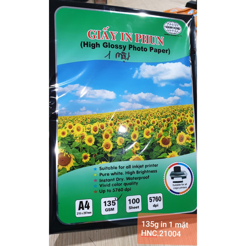 Giấy in phun Mạnh Hưng A4 - 100 Tờ - 135GSM - 5760dpi