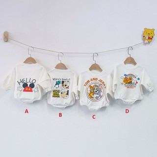 Áo liền quần dài tay in họa tiết chuột Mickey xinh xắn cho bé gái/ bé trai
