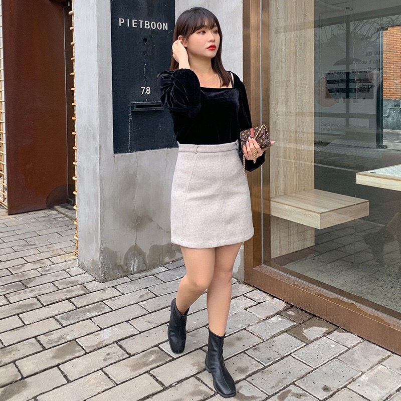 Áo nhung cổ vuông tay phồng tiểu thư phong cách hàn quốc