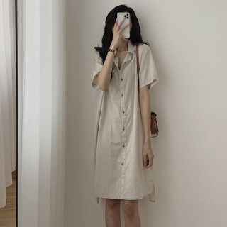 Đầm/Váy sơ mi đũi dáng suông thêu chỉ nổi có túi ngực [Kèm ảnh thật]