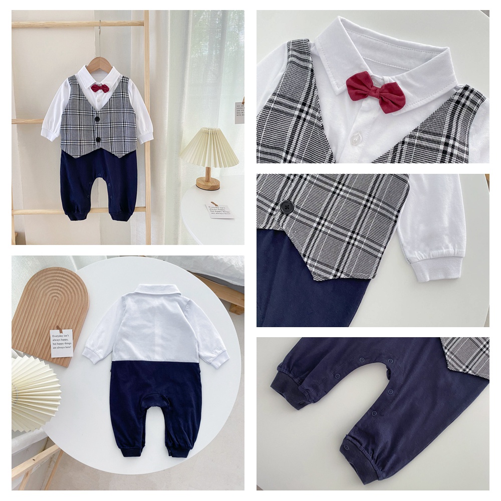 Sanlutoz Mùa thu Đứa bé Những cậu bé Rompers Bình thường Kẻ sọc Bữa tiệc