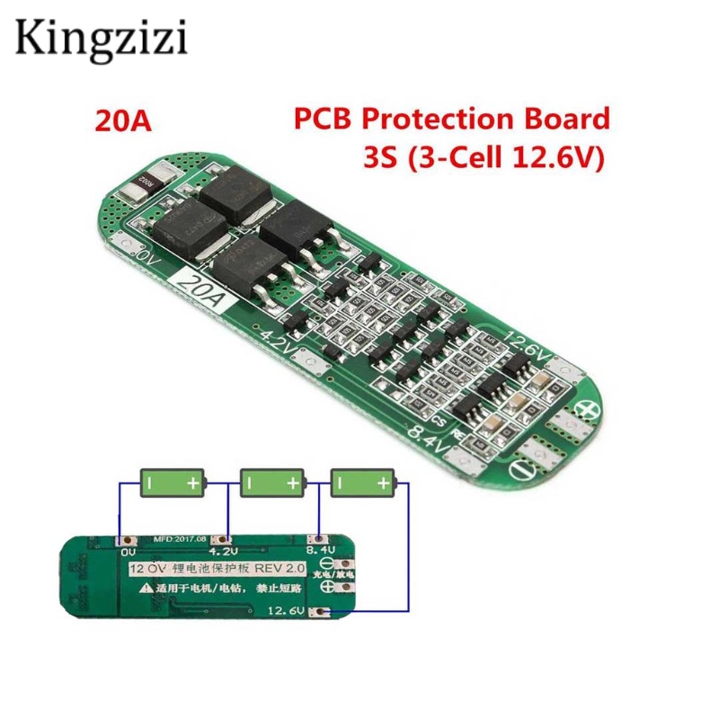 Bảng mạch bảo vệ sạc Pin Lithium 3S 20A Li-ion 18650 PCB BMS 12.6V 64x20x3.4mm