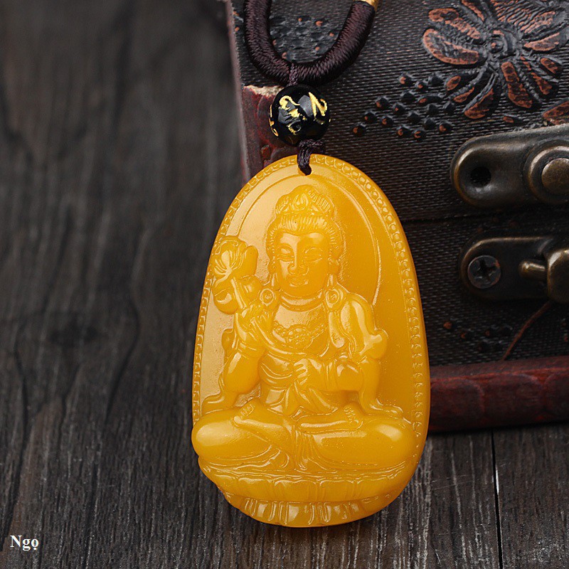 [Hàng kiểm định] Phật Bản Mệnh Tuổi Ngọ Màu Vàng Đá Ngọc Hoàng Long - Phật Đại Thế Chí Bồ Tát