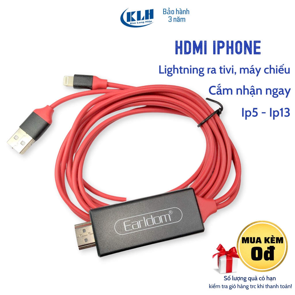 Cáp HDMI Iphon ra tivi, dây MHL Ligh-ning to tivi FULL HD, máy chiếu, kết nối IP pad 5 6 7 8 x 11 12 ra ti vi W5 - KLH