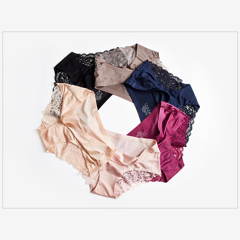 AOFEIQIKE AOFEIQIKE Quần Lót Lụa Phối Ren Màu Trơn Trong Suốt Không Đường May Quyến Rũ Dành Cho Nữ