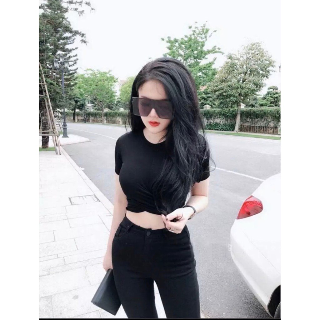 Áo thun xoắn eo crop top cực xinh chất thun gân cực mịn