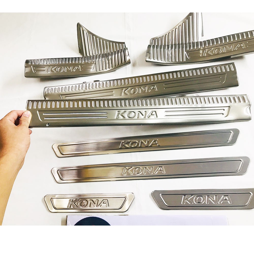 Bộ Ốp bậc cửa, Nẹp bước chân Hyundai Kona 2019-2020 Inox cao cấp