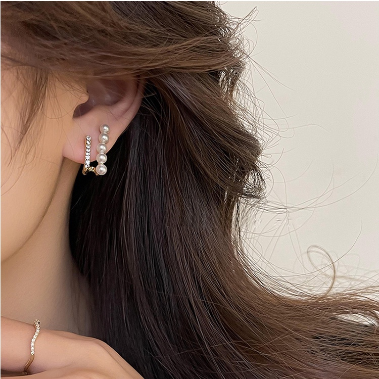 Khuyên Tai Hai Lớp Đính Ngọc Trai Cao Cấp Phong Cách Hàn Quốc Cho Nữ