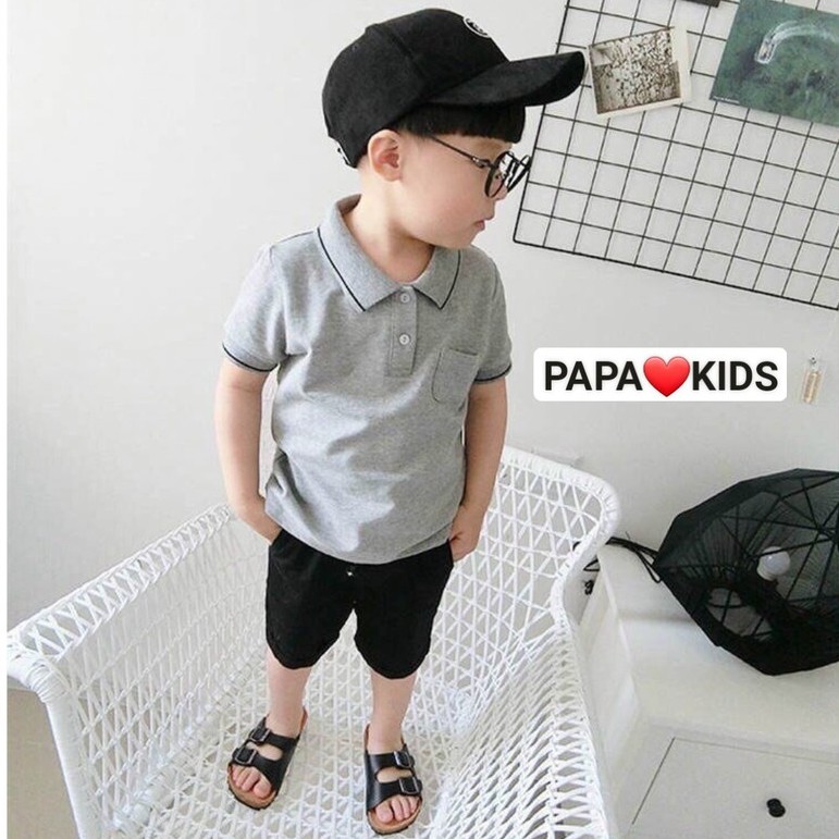 Áo POLO bé trai cổ bẻ BASIC vải cá sấu Cotton xuất xịn size 10-40kg chính hãng - PAPAKIDS