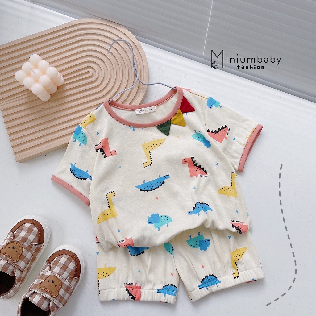 Bộ khủng long cộc tay chất liệu cotton mềm mát cho bé trai, bé gái miniumbabyfashion SB1157
