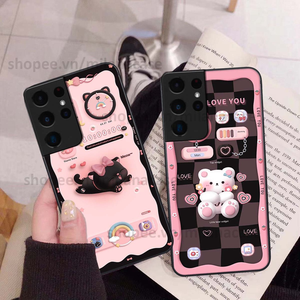 Ốp Samsung S21 Ultra hình đồng hồ icon gấu mèo cute cực dễ thương ngộ nghĩnh