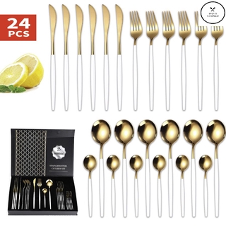 Bộ 24 món đồ dùng bàn ăn Thìa, Dĩa và Dao Inox cao cấp