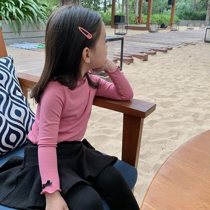 Áo sơ mi dài tay đính nơ màu trơn thời trang mùa thu dành cho bé gái Se7en