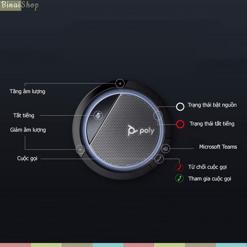 Poly Calisto 5300 - Micro Kèm Loa Hội Nghị Trực Tuyến, Bluetooth 5.0, Tích Hợp Microsoft Teams Dành Cho Nhóm 3-5 Người