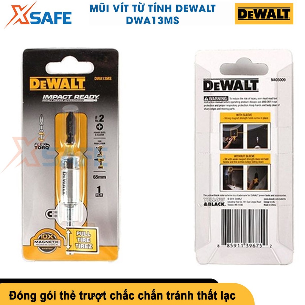 Mũi vít từ tính Dewalt DWA13MS kích thước PH2x65mm khóa nam châm 13mm, chất liệu thép Cro cao cấp - chính hãng