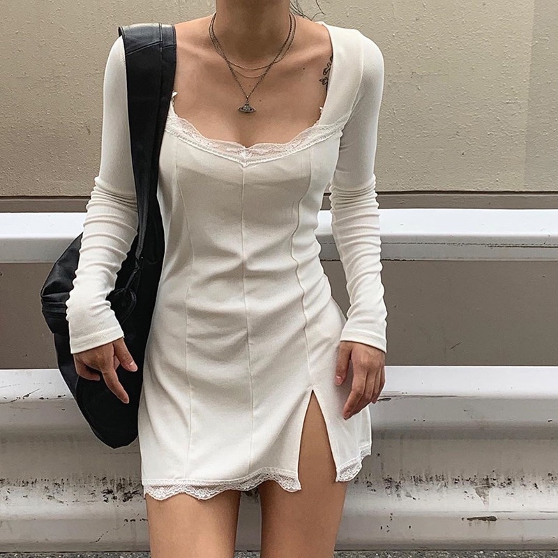 Sexy Lace Body Long Sleeve Dress For Women