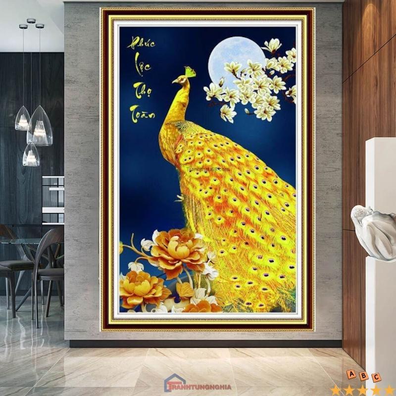 Tranh đính đá công phúc lộc thọ toàn 76cm x 50cm