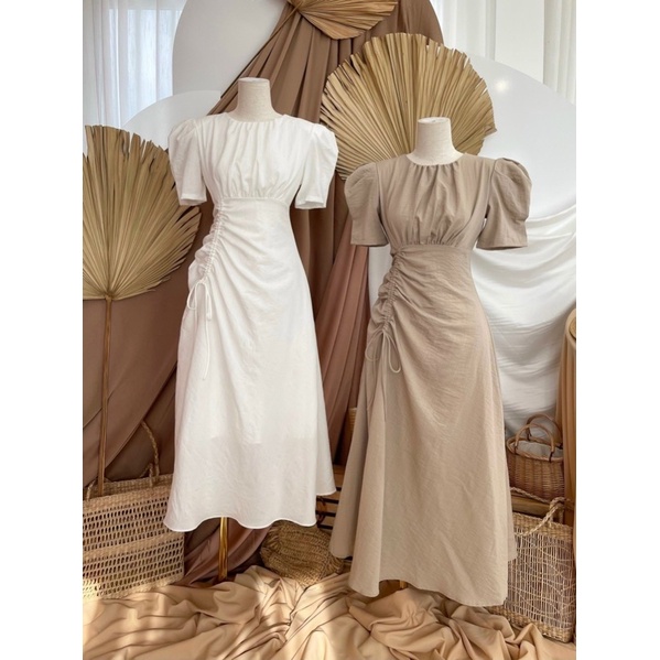 Đầm maxi cổ tròn rút eo siêu phẩm