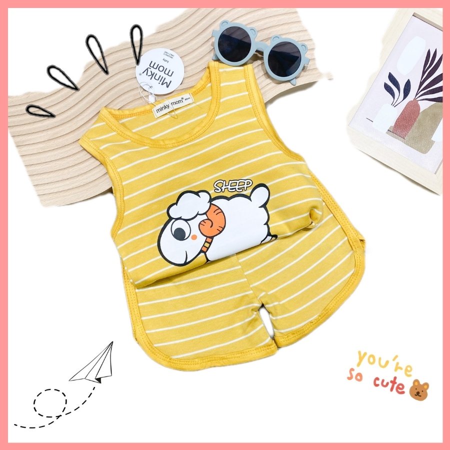 Bộ Cotton Hàn Ba Lỗ Cho Bé Trai Bé Gái 8-19kg -BL-IN27 Hoạ Tiết Kẻ Sọc Chất Vải Thoáng Mát