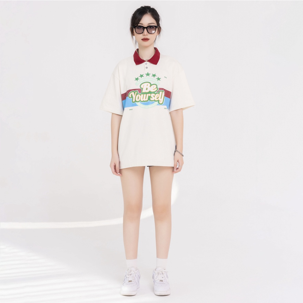Áo thun polo BJHG BE YOUR SELF phông tay lỡ nam nữ unisex form rộng Local Brand áo Polo form rộng