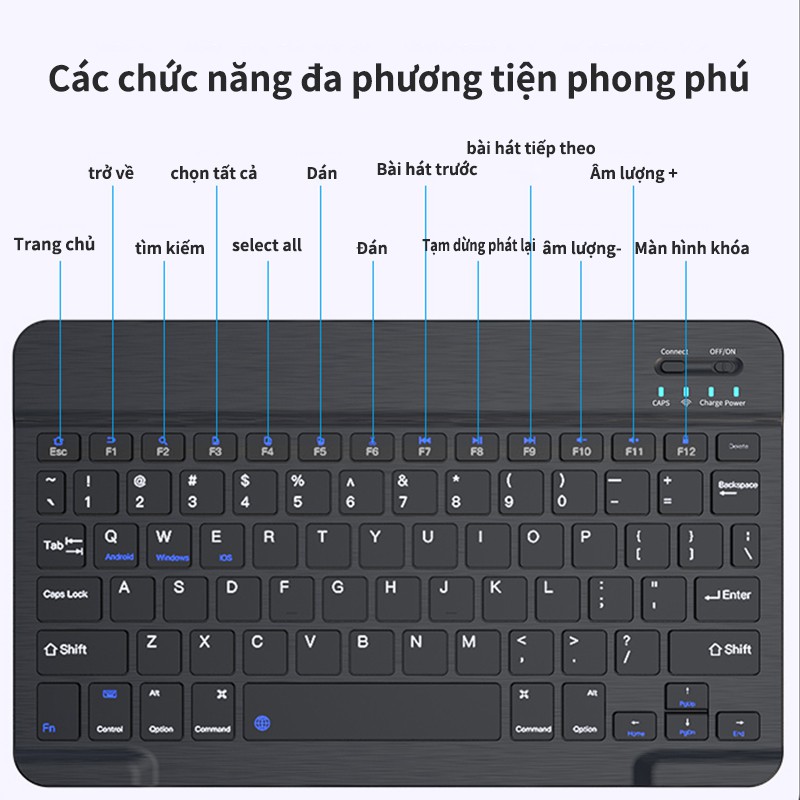 Bàn phím bluetooth không dây MiniV750B hỗ trợ Android Apple IOS iPad cáp bluetooth siêu mỏng