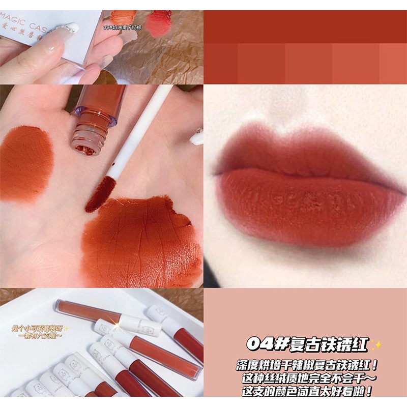 [Hàng mới về] Set 6 Son Kem Lì MAGIC CASA bear Fluffy Lip Glaze velvet Siêu Xinh Chất Mềm Và Mịn Môi Cao Cấp