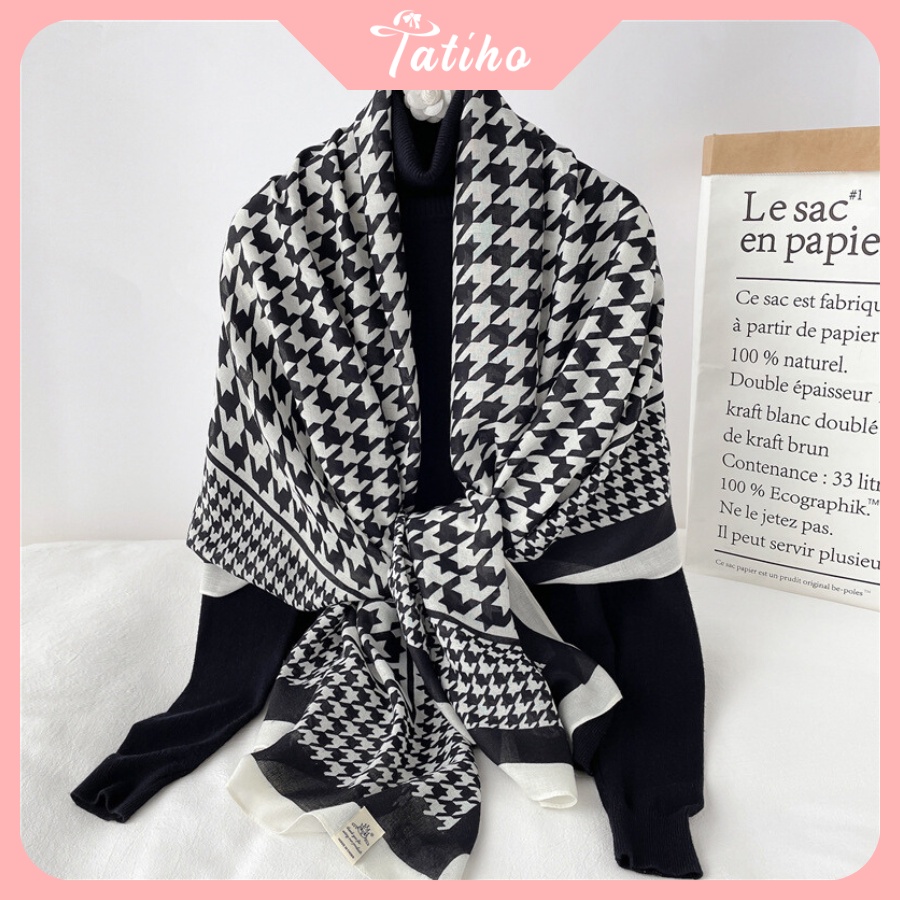 Khăn Choàng Quàng Cổ Lụa Cao Cấp Caro Sang Trọng - Chất Liệu Lanh - 90x190cm - Mã KS006