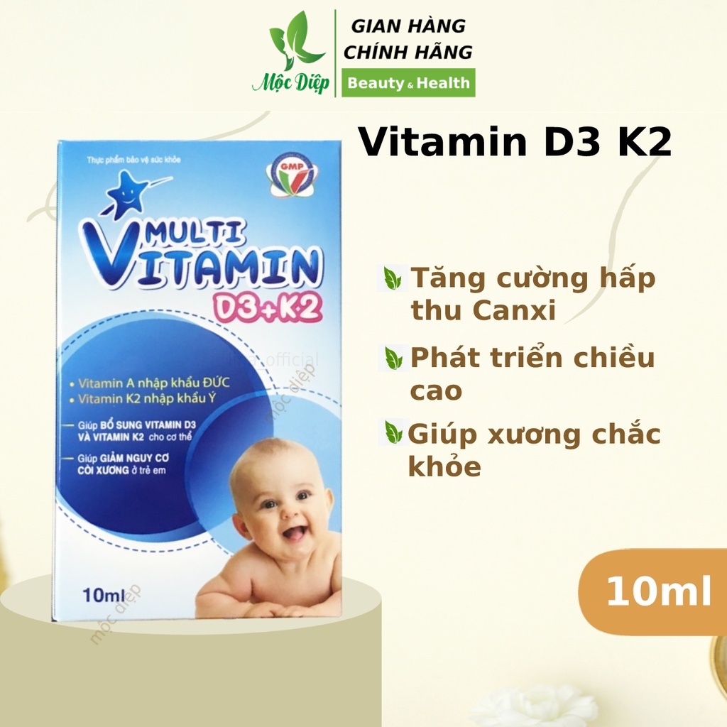 Vitamin d3 k2 cho trẻ sơ sinh Multi Vitamin d3k2 - Canxi cho bé giảm còi xương, tăng chiều cao - Mộc Diệp
