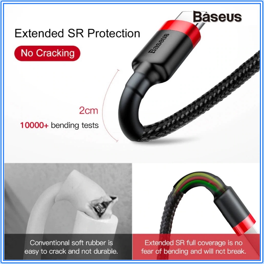 Dây sạc nhanh Type C chính hãng Baseus cafule hỗ trợ sạc nhanh Quick Chagre 3.0 18w Cho Samsung, Xiaomi, Oppo - BH 12T