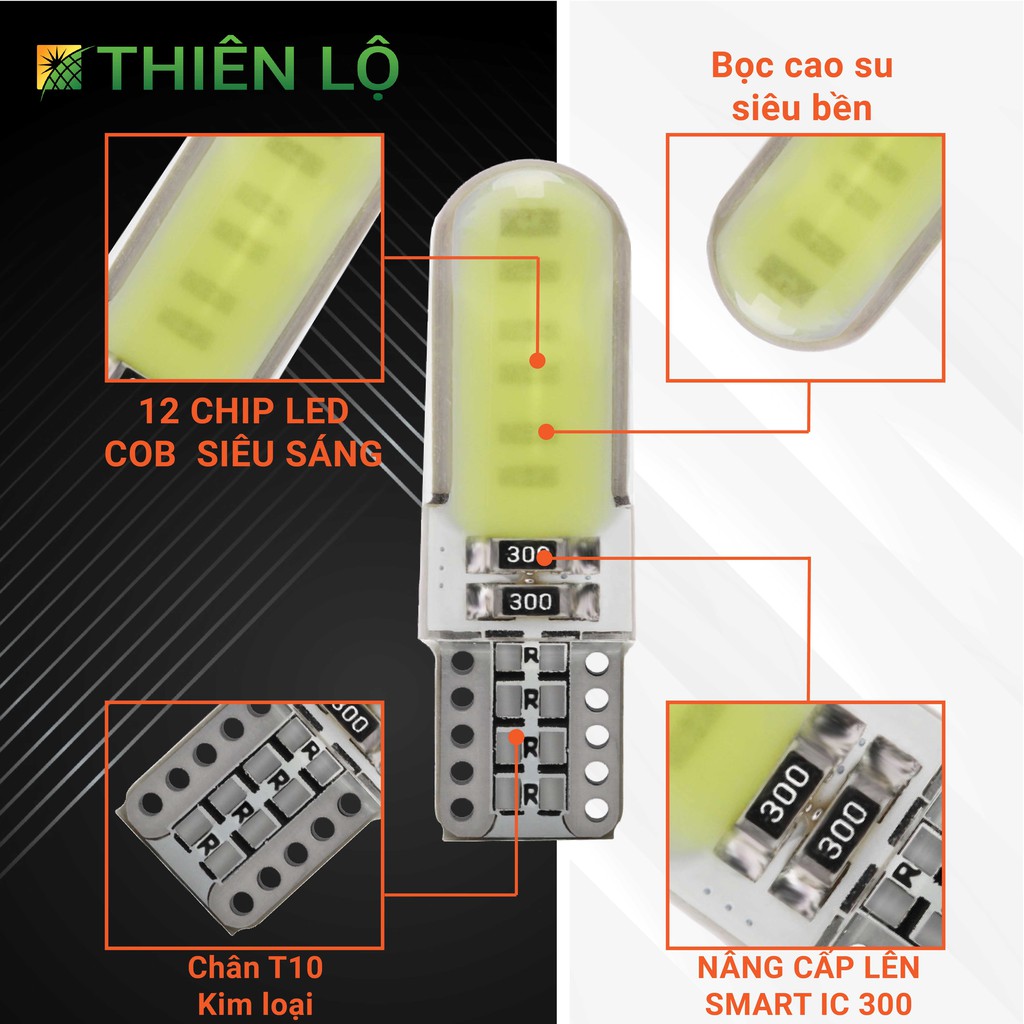 Bộ 4 Bóng đèn LED demi xi nhan chân T10 12 Chip COB siêu sáng bọc SIlicon cho ô tô xe màu cao cấp của Thiên Lộ