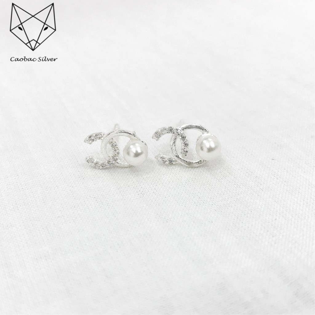 Khuyên Tai Bạc Ta Caobac Silver Thiết Kế Hình C Đá Tròn Đơn Giản, Nhẹ Nhàng Cho Nữ