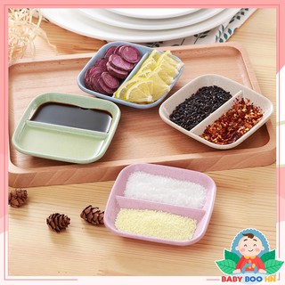 Đĩa đựng gia vị hai ngăn, bát nước chấm lúa mạch chất liệu an toàn. Khay đựng gia vị, nước chấm bằng lúa mạch BabyBooHN
