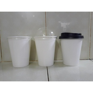 Ly giấy 300ml - 10oz trắng, set 100 cái kèm nắp
