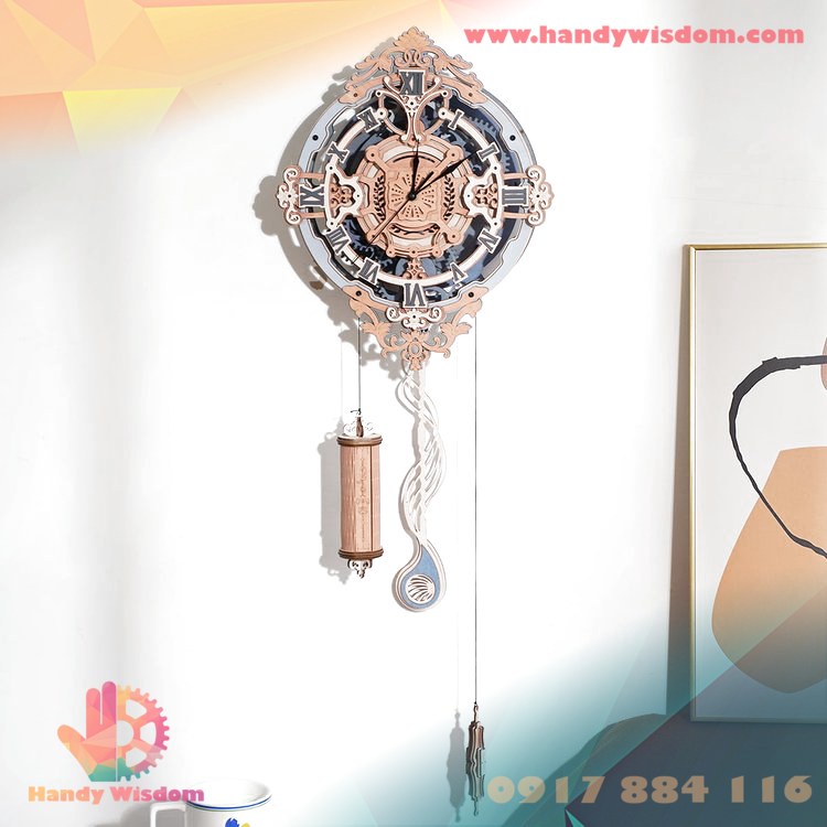 Mô hình gỗ chuyển động - Đồng hồ quả lắc treo tường - Robotime Romantic Note Wall Clock LC701