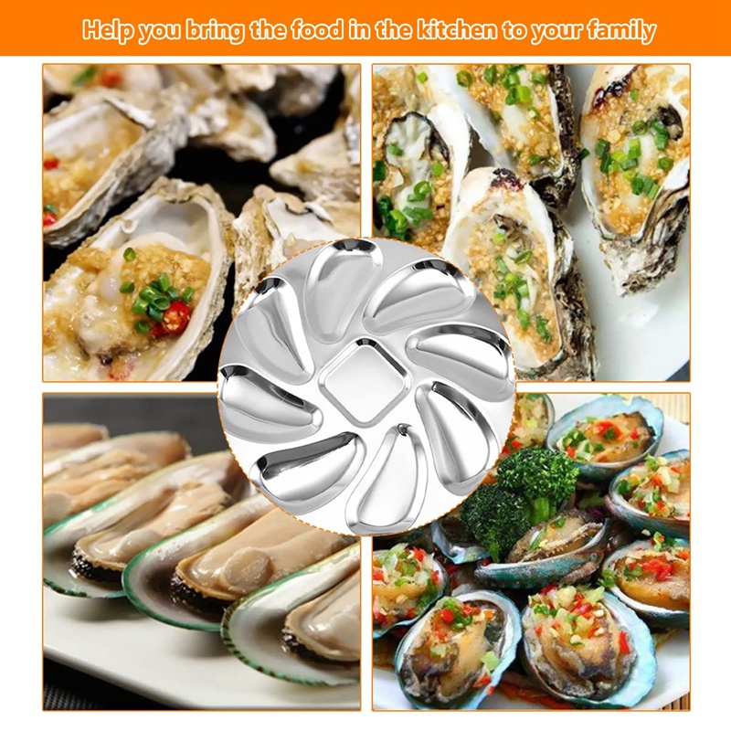 Bộ 4 Đĩa Đựng Thức Ăn Bằng Thép Không Gỉ Hình Vỏ Sò 8 Ngăn Cho Oyster
