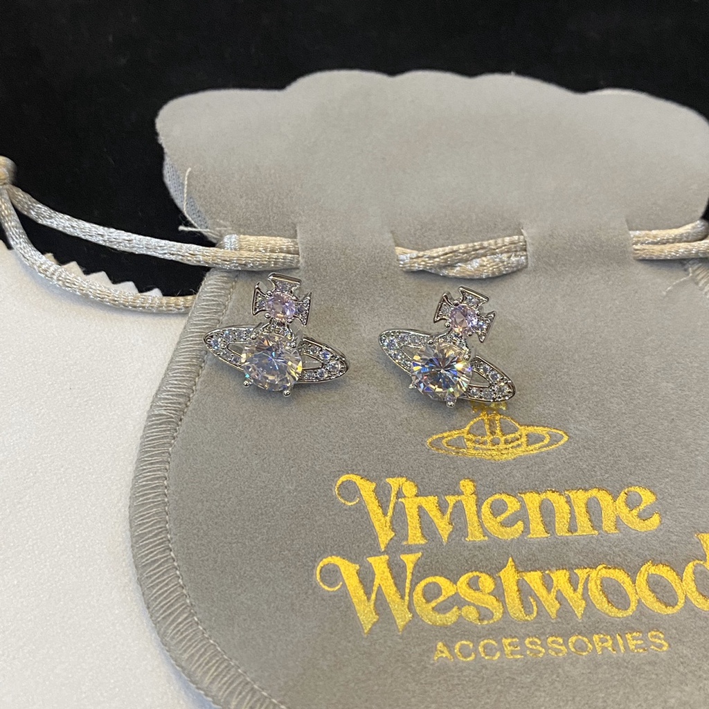 Khuyên Tai Tròn Khắc Chữ Vivienne Westwood Bằng Thép Titan Thời Trang Cho Nữ