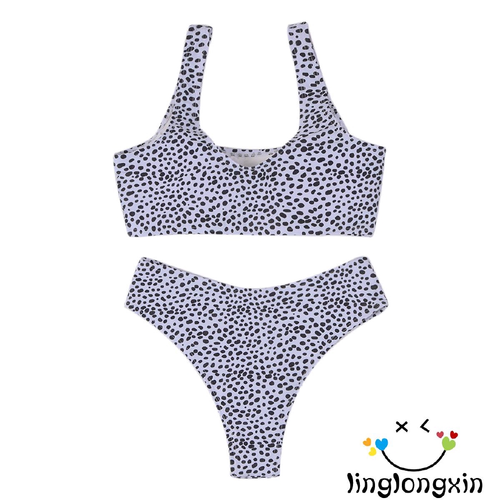 LZP-Women´s 2-Piece Bikini Set Sexy Wire-Free Padded Sling Crop Dot Pattern Bra Triangle High Waist Panty Swimming Bathing Suit Set | BigBuy360 - bigbuy360.vn